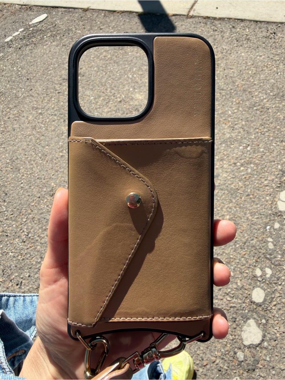 Bandolier Tan Leather Card Case with Detachable Strap